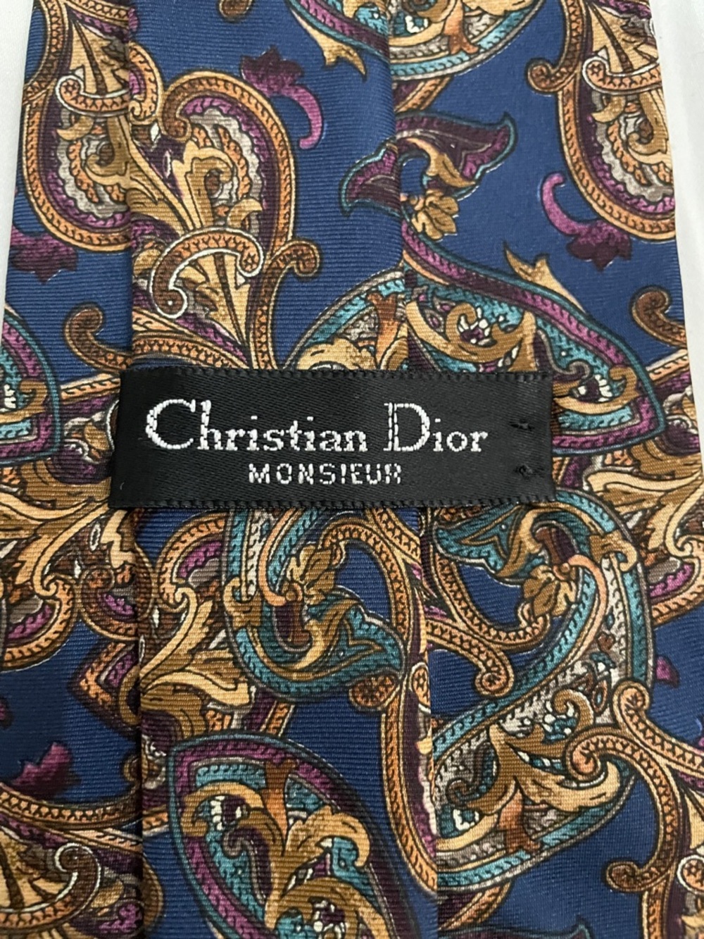 Vintage Christian Dior Monsieur Silk Tie Blue Paisley Made in USA Italian Fabric